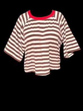 “UEU” Striped Short Sleeve Tee with Red Trim